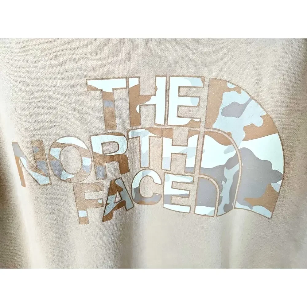 The North Face Hoodie Mens Medium Half Dome Pullover Beige Spellout Camo Logo